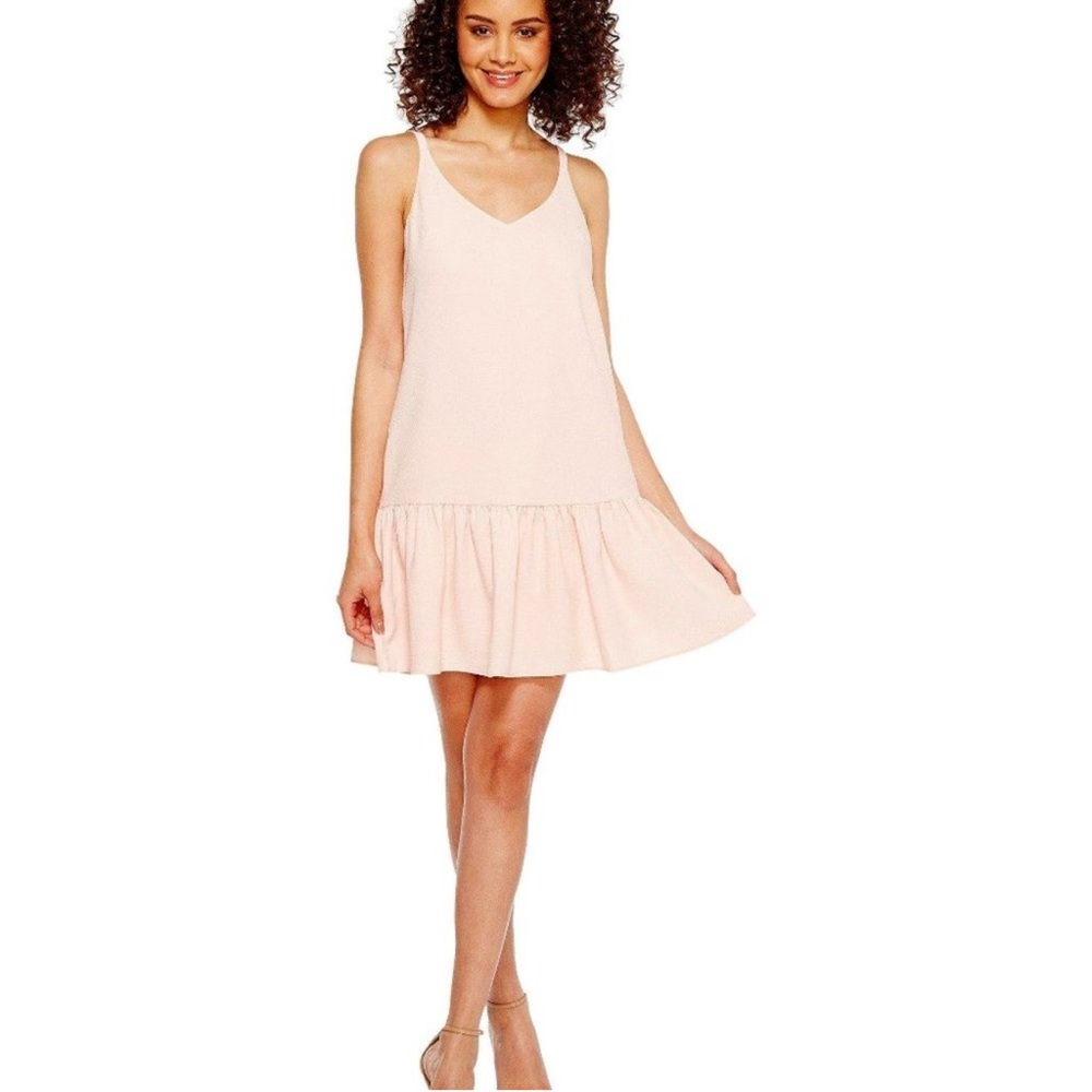 Trina Turk Women's V-Neck Peplum Hem Shift Dress Peach Cream Sz. 4